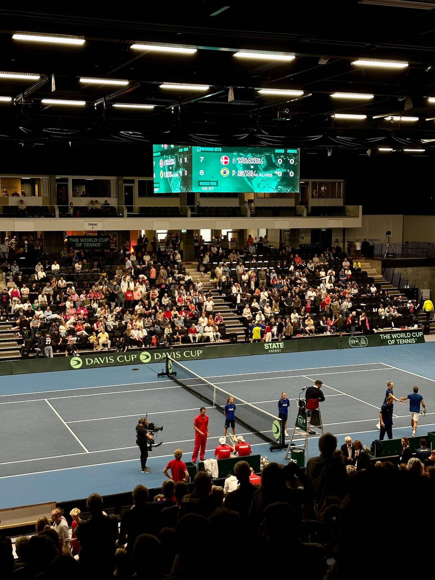 Davis Cup tennis match between Denmark and Brazil