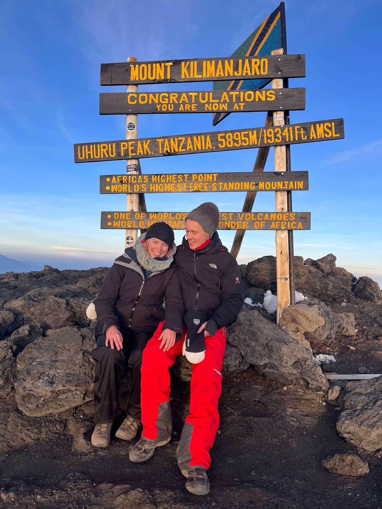 Me and my wife on the top of Kilimanjaro in Tanzania