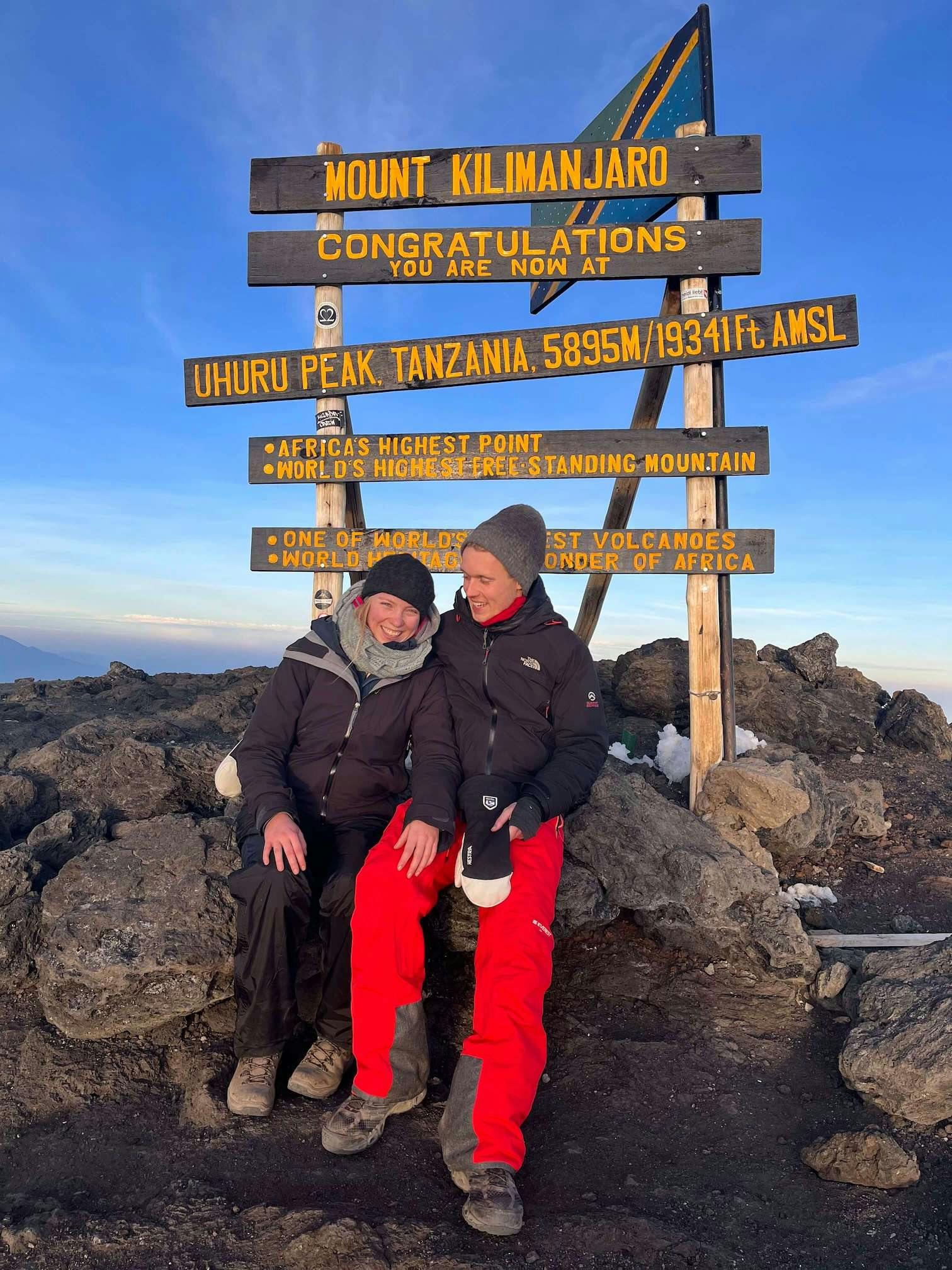 Me and my wife Laura on the top of Kilimanjaro in Tanzania